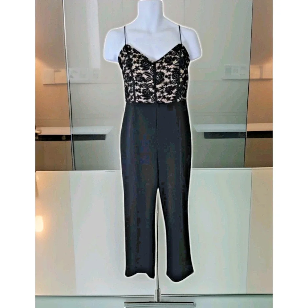 Lace Cami Top Jumpsuit XL Black Straight‎ Leg Back Zip Clubwear Festival NWT